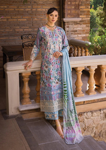 Elaf Premium Print Chikankari Lawn 3Pc Suit ECT-03A OCEAN BLUE