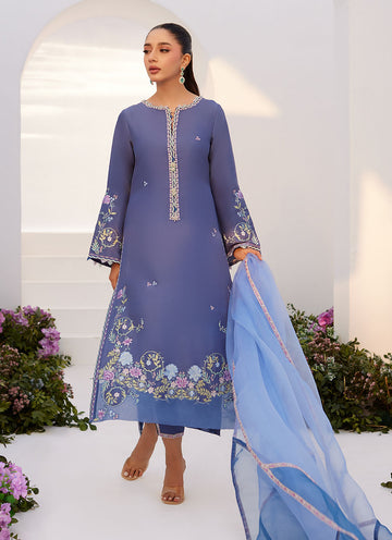 Farah Talib Aziz | Zaza Luxe Pret 24 | ALO BLUE EMBROIDERED SHIRT AND DUPATTA - House Of Anaya
