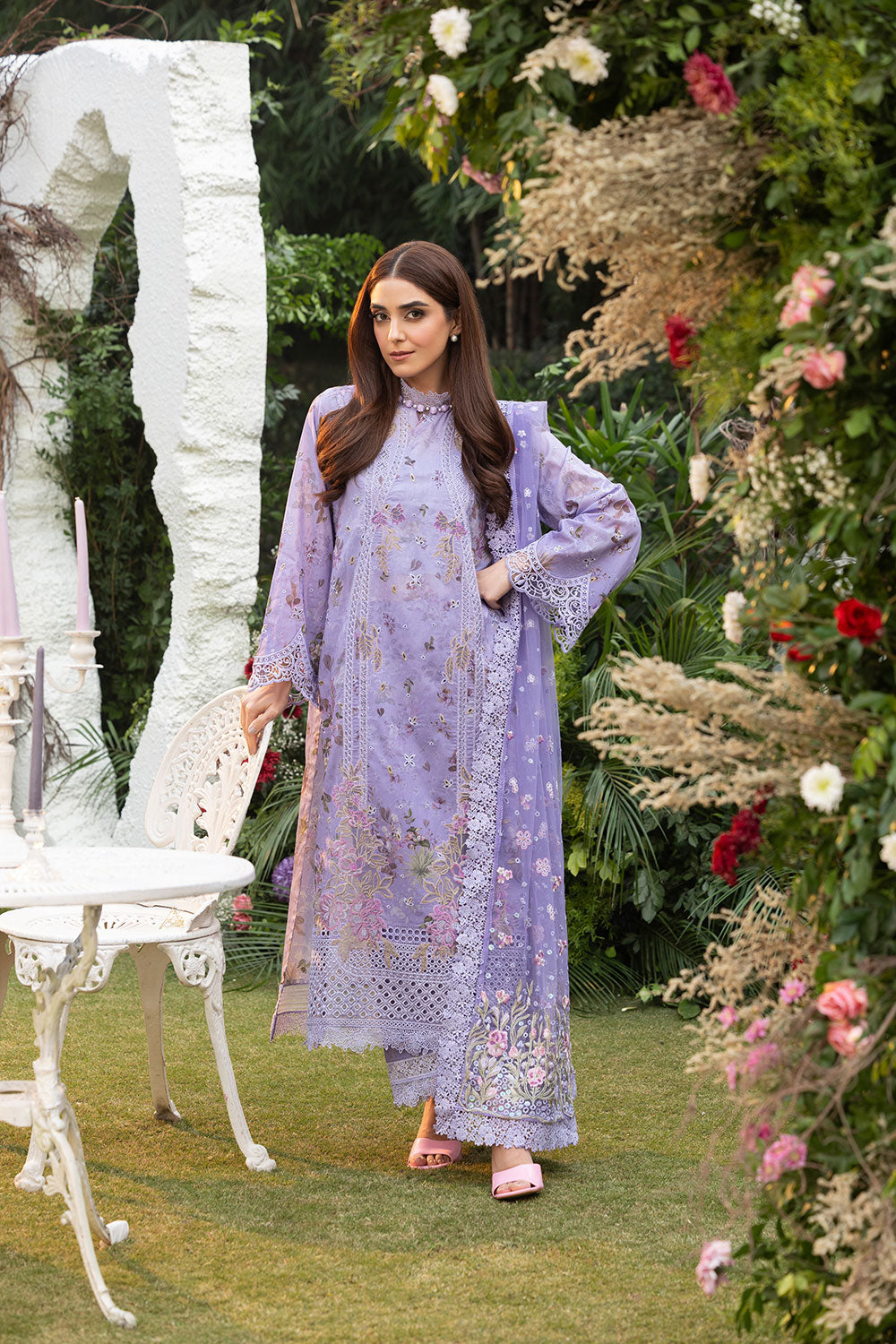 knee length dresses for ladies MAHNUR LUXURY WHITE LAWN DRESS