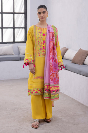 Zellbury | Unstitched 3 Piece Yellow | Embroidered Shirt Shalwar Dupatta - 1126 - House Of Zarish