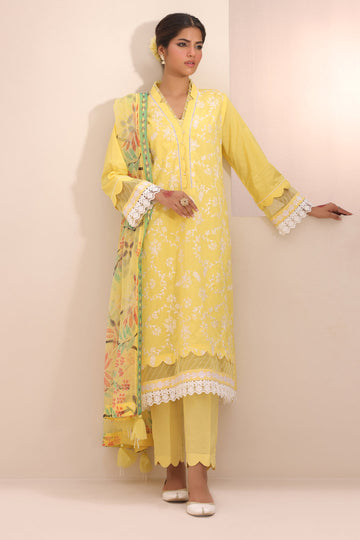 Zellbury | Unstitched 3 Piece Lawn | Embroidered Shirt Shalwar Dupatta - 1261 - House Of Zarish