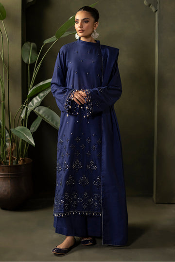 Zellbury | Unstitched 3 Piece Khaddar | Embroidered Shirt Shalwar Dupatta - 0322 - House Of Zarish