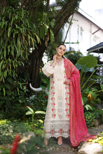 Noor by Saadia Asad | Luxury Chikankari Lawn24 | D12-B Cream Laser - House Of Anaya