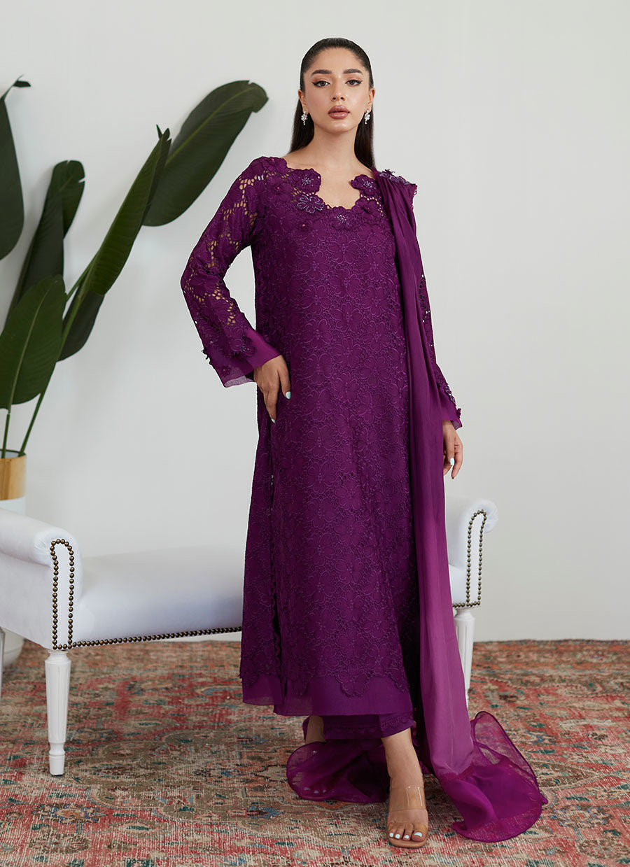 Farah Talib Aziz | Designer Picks 24 | SANGRIA SILK CUTWORK SHIRT WITH PRE DRAPED DUPATTA