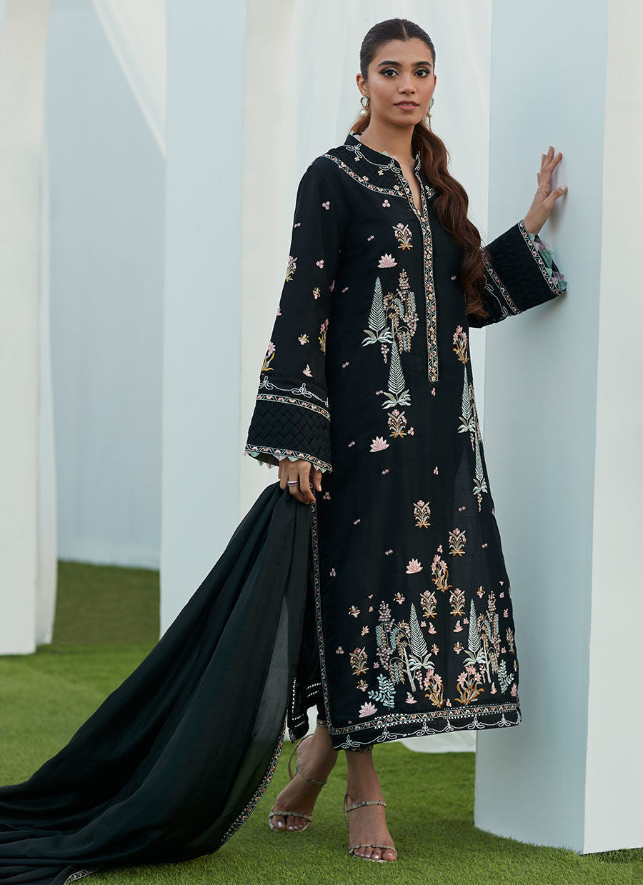 Farah Talib Aziz | Designer Picks 24 | PETRA BLACK EMBROIDERED SHIRT AND DUPATTA