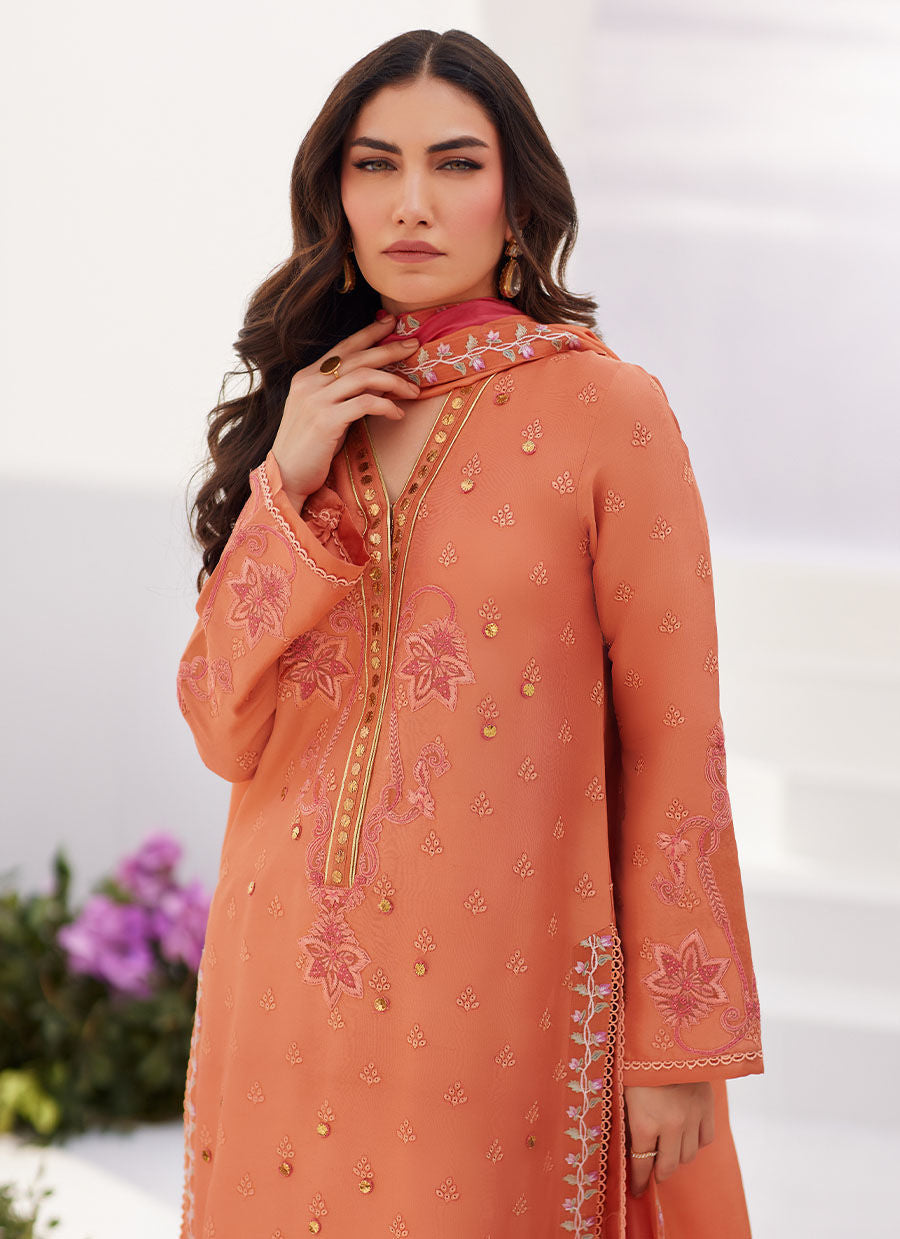 Farah Talib Aziz | Designer Picks 24 | ELYNA CORAL EMBROIDERED RAW SILK SHIRT AND DUPATTA