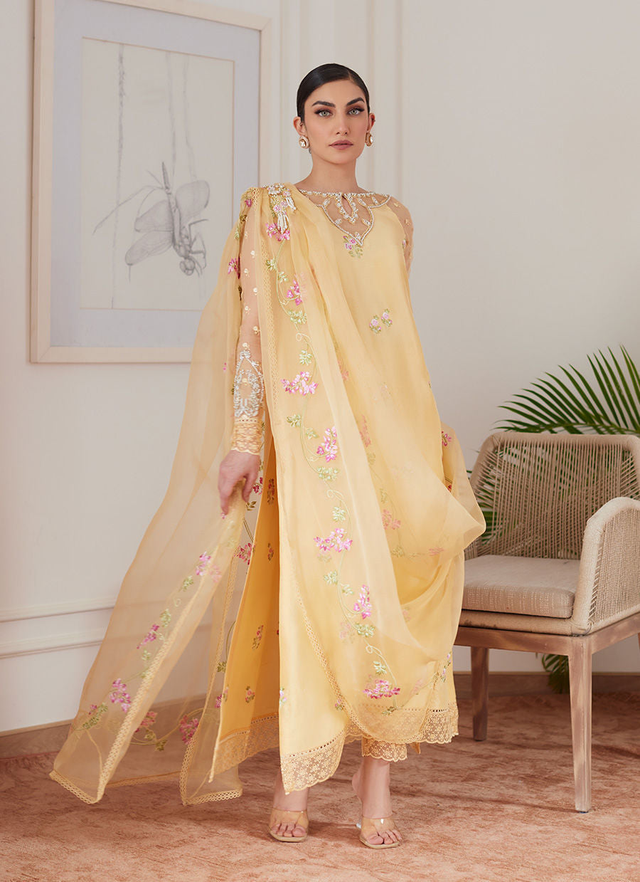 Farah Talib Aziz | Luna Eid Collection 24 | CYRILLA PALE YELLOW - House Of Anaya