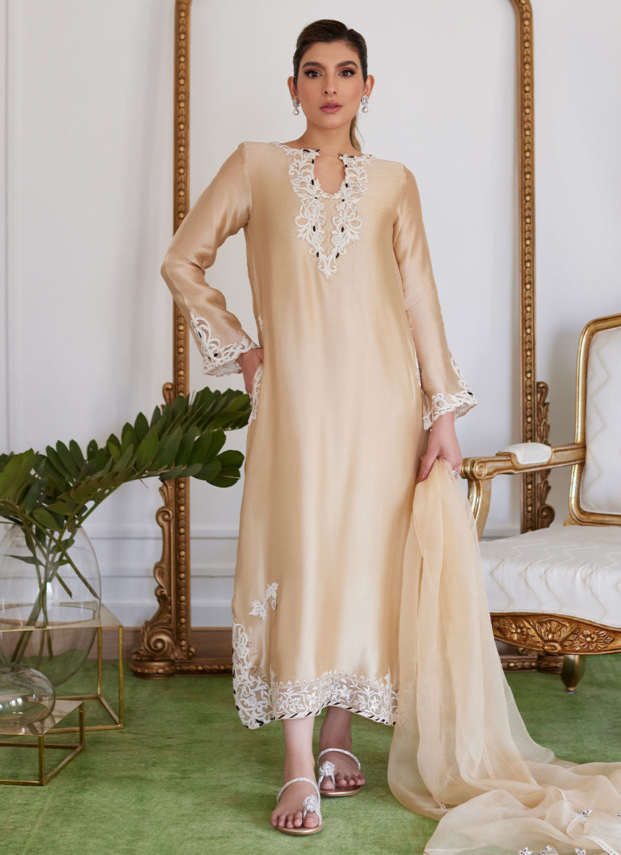 Farah Talib Aziz | Luna Eid Collection 24 | MELVINA CHAMPAGNE BEIGE - House Of Anaya