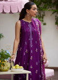 Farah Talib Aziz | Designer Picks 24 | IRINA PLUM EMBROIDERED RAW SILK SHIRT WITH DUPATTA