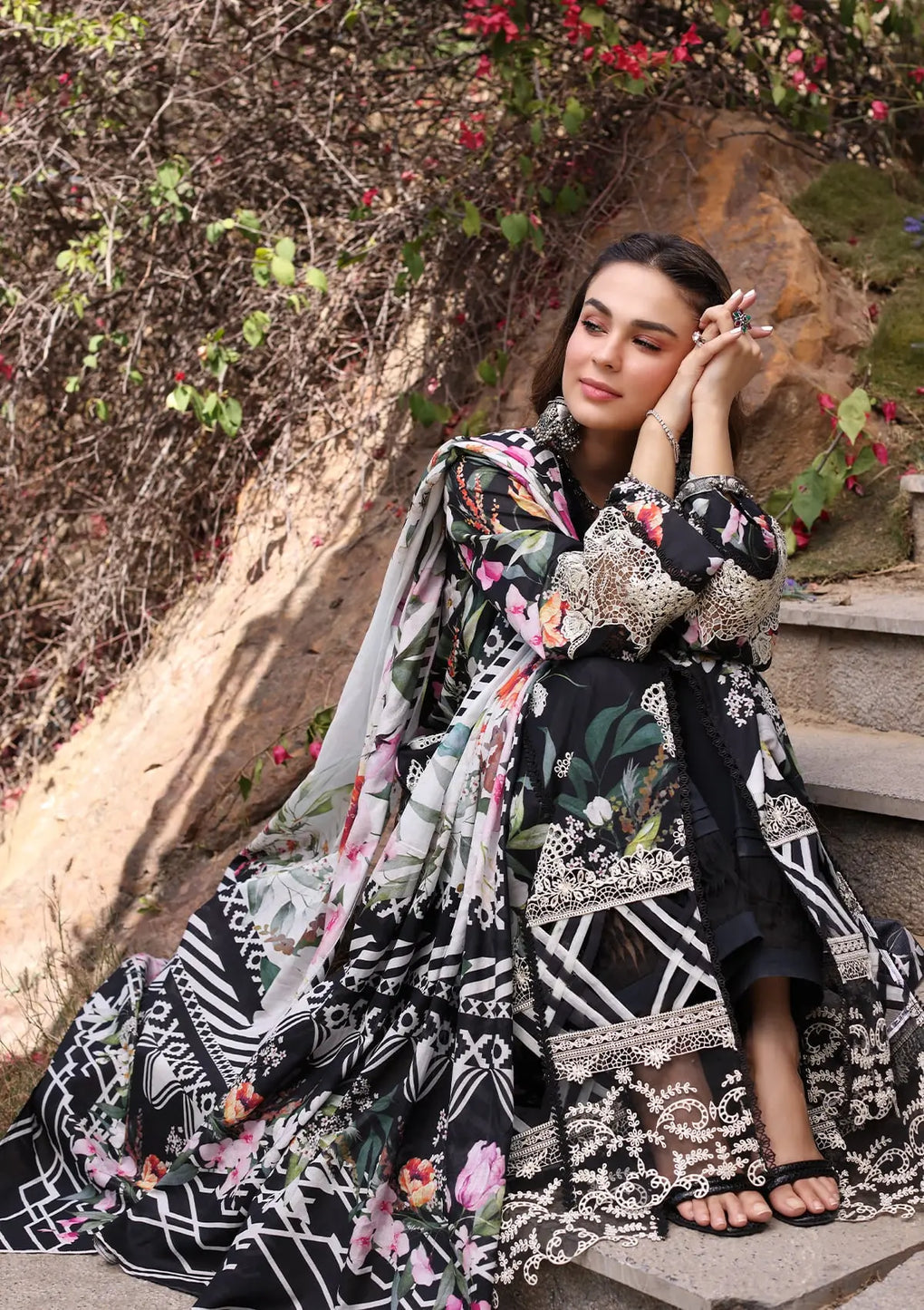 Elaf Premium | Prints Chikankari 24 | 02A NOIREE - House Of Anaya