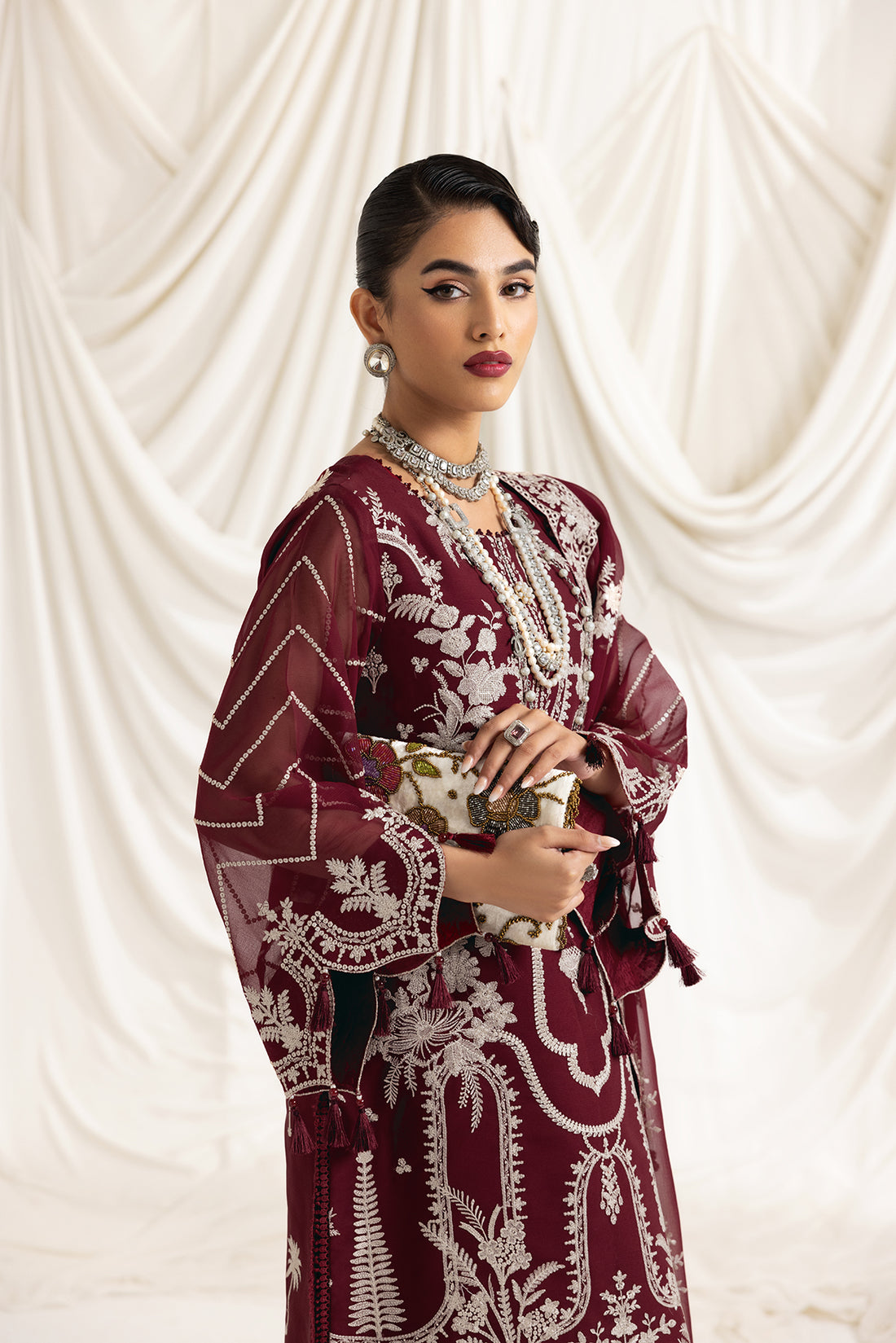 Alizeh | Formals Collection | Clara C (MAROON) - House Of Anaya