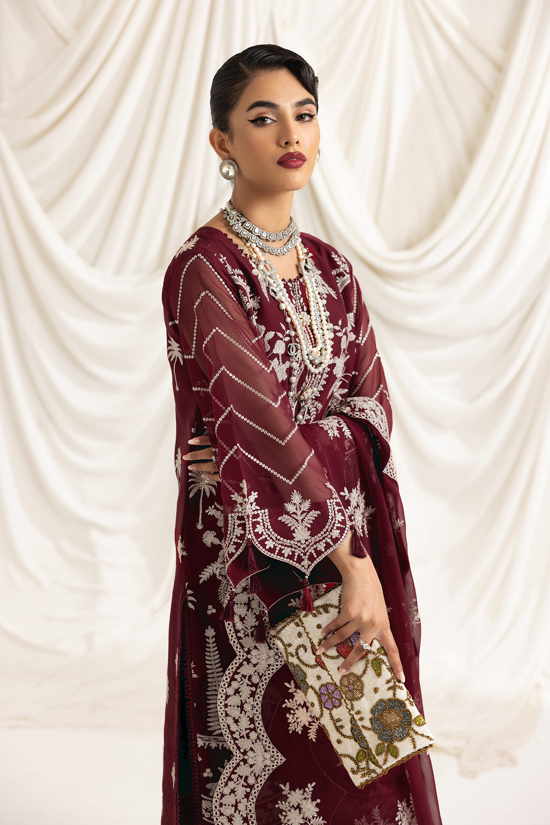 Alizeh | Formals Collection | Clara C (MAROON) - House Of Anaya