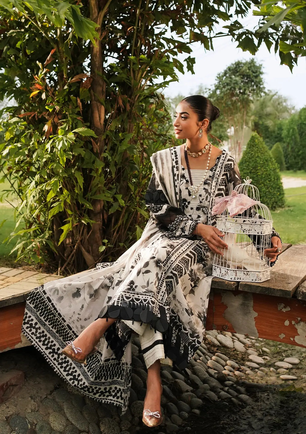 Elaf Premium | Printed Collection 24 | EEP-07B - Black Blossom - House Of Anaya