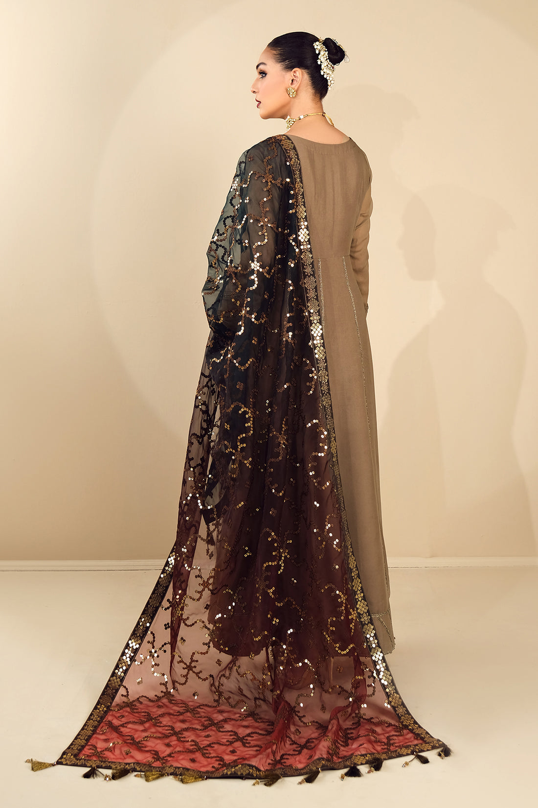 Alizeh | Formals Collection | Rose Beige Dress 3 piece - RTW1017 - House Of Anaya