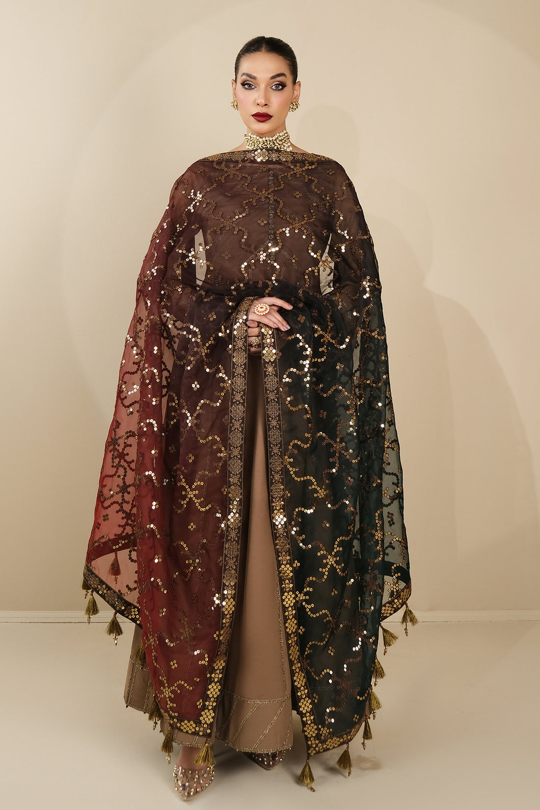 Alizeh | Formals Collection | Rose Beige Dress 3 piece - RTW1017 - House Of Anaya