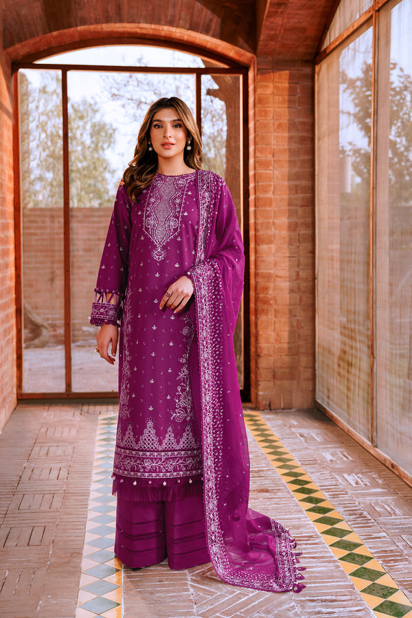 Farasha | Dastoor Embroidered Lawn SS24 | TEMPTING BERY - House Of Anaya