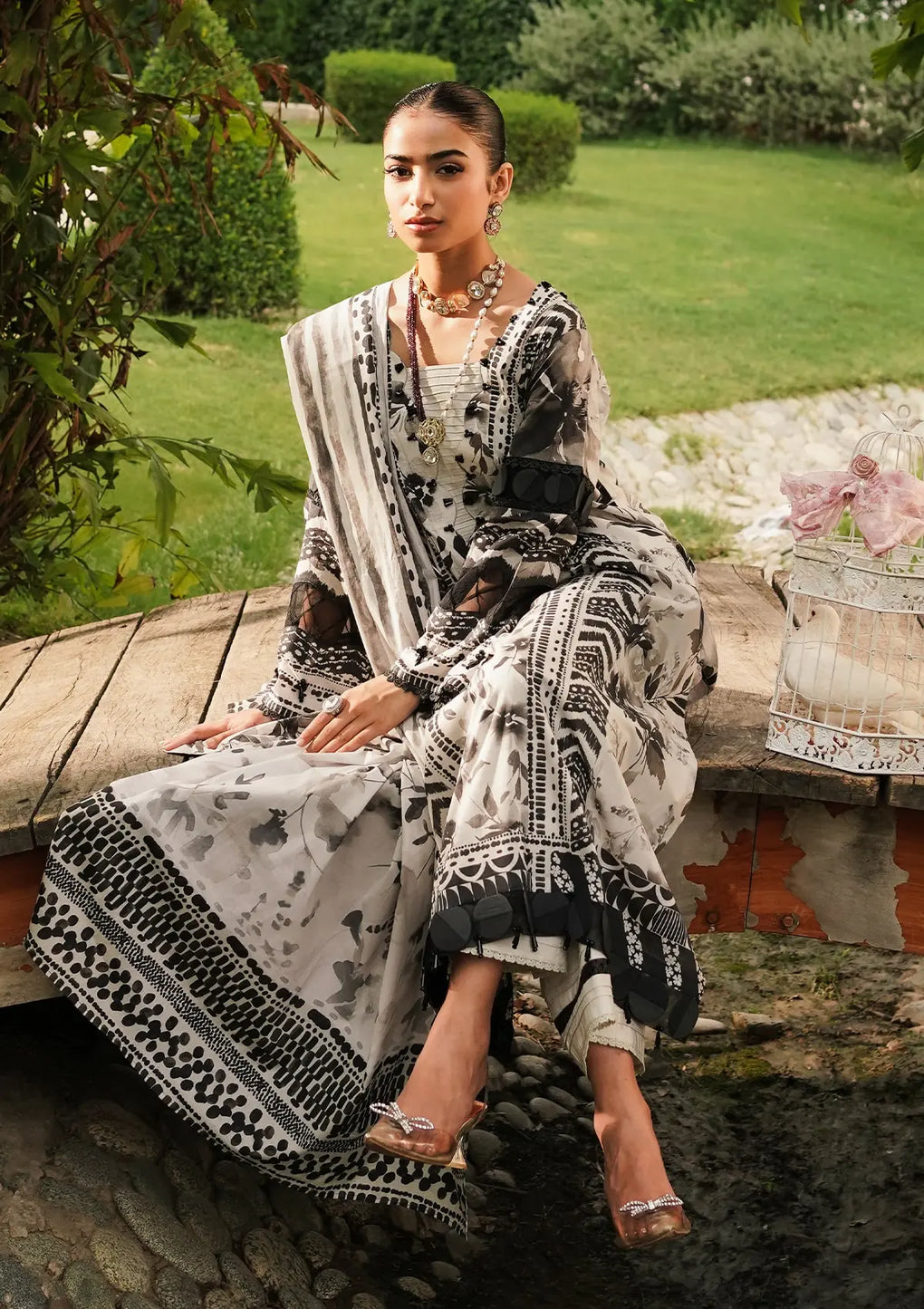 Elaf Premium | Printed Collection 24 | EEP-07B - Black Blossom - House Of Anaya