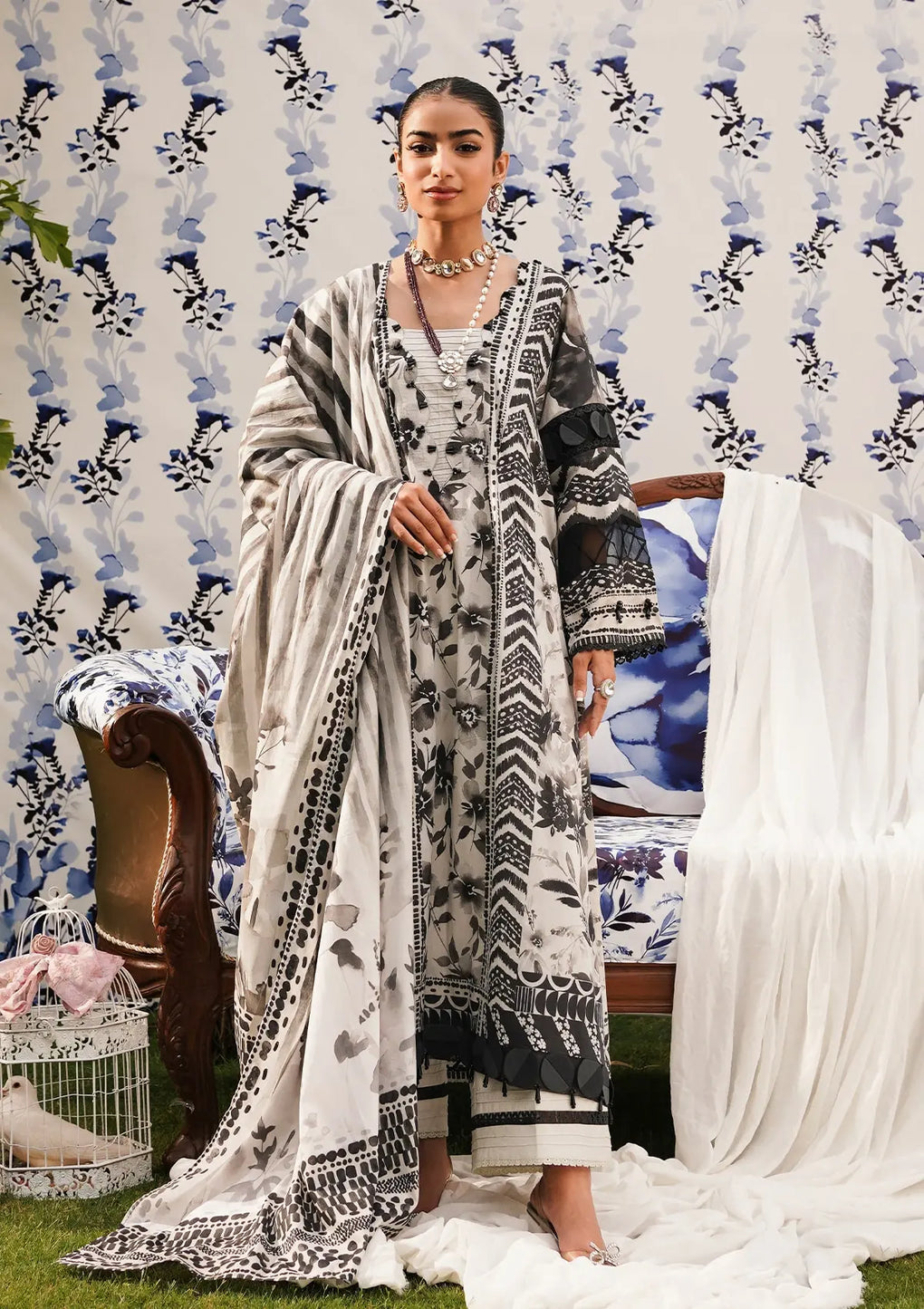 Elaf Premium | Printed Collection 24 | EEP-07B - Black Blossom - House Of Anaya