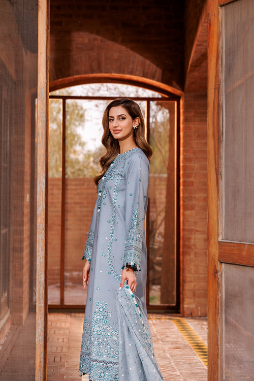 Farasha | Dastoor Embroidered Lawn SS24 | BERYL Black - House Of Anaya
