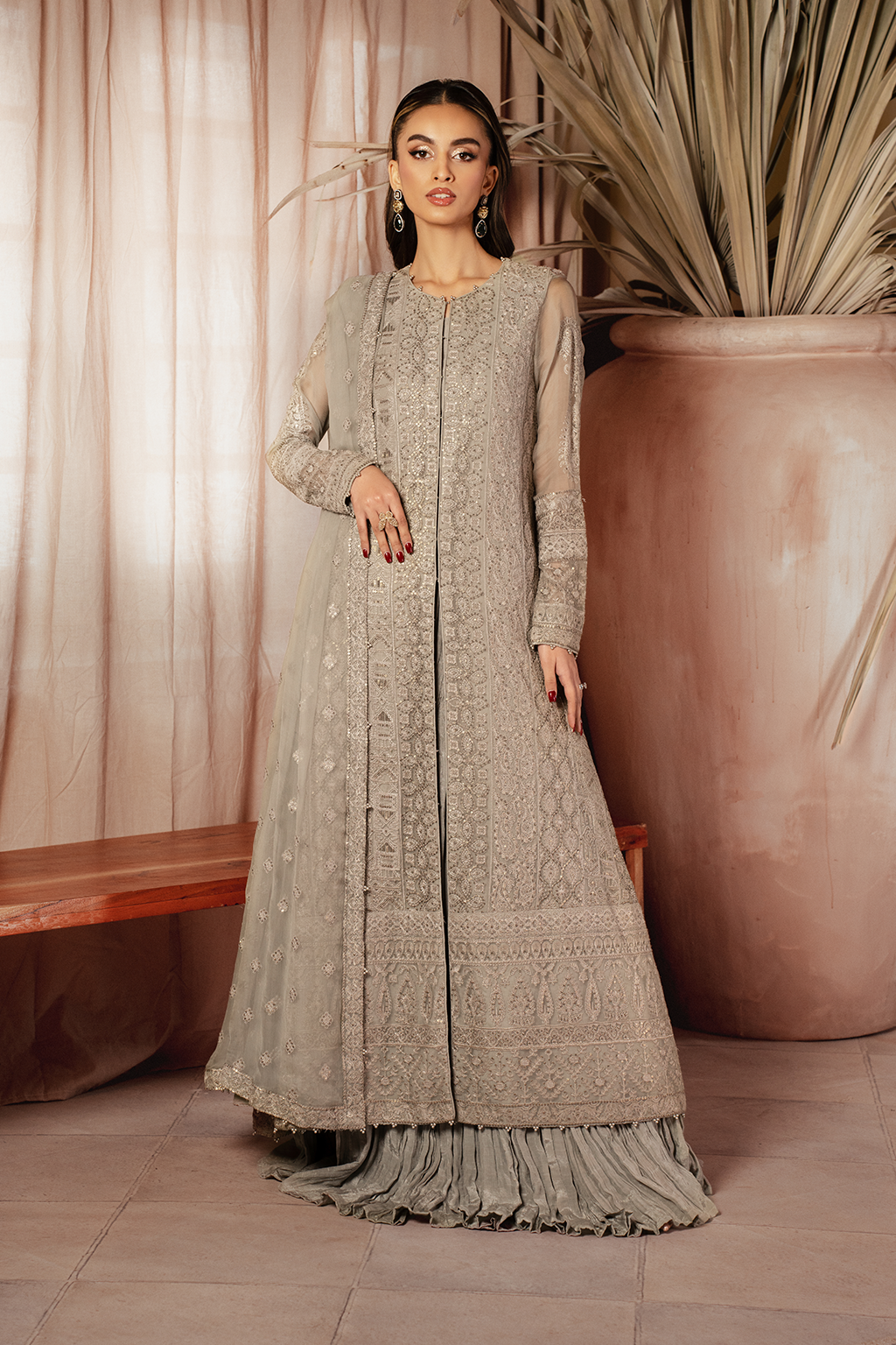 Iznik | Chiffon Kari | ICK-08 Embroidered Chiffon - House Of Anaya