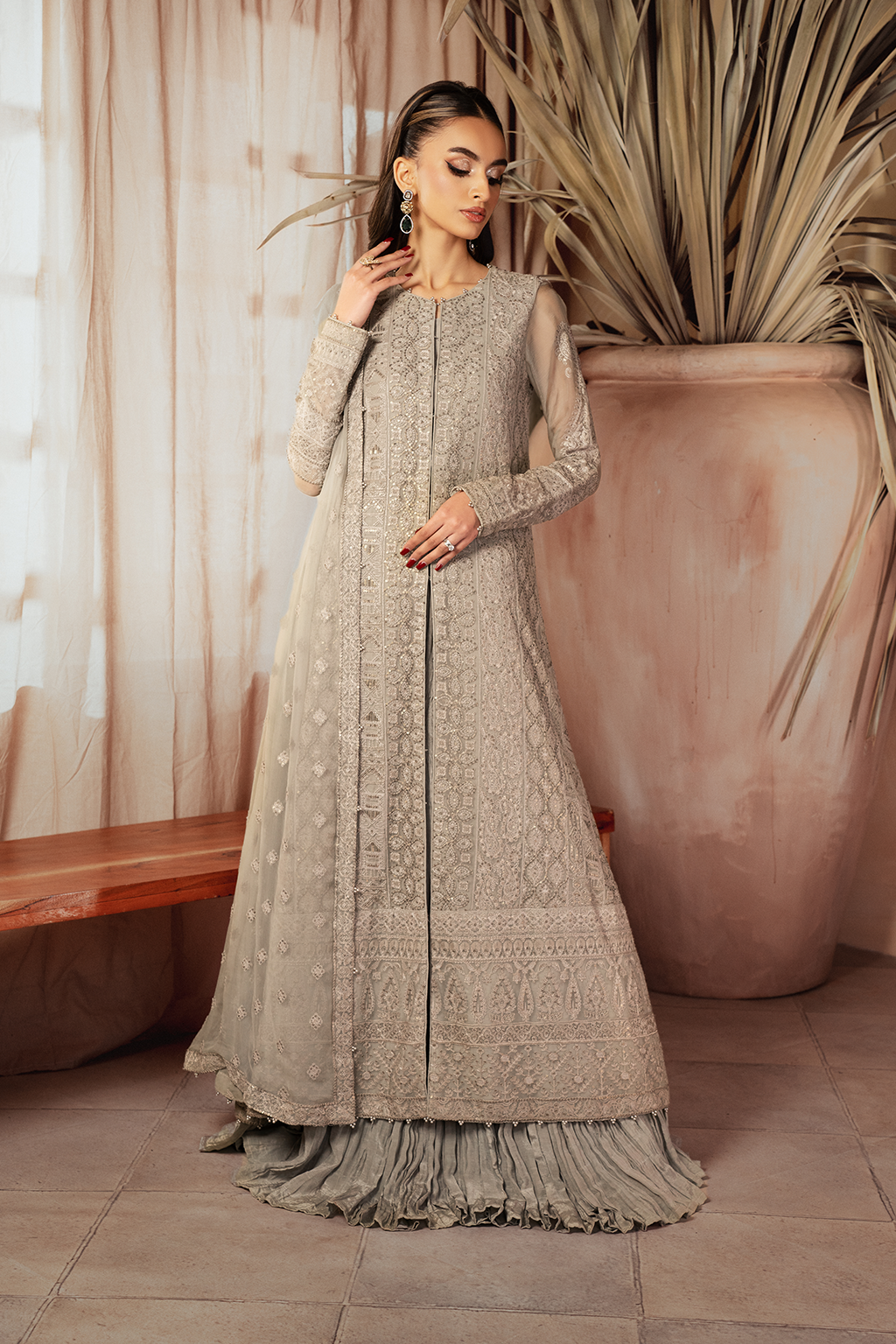 Iznik | Chiffon Kari | ICK-08 Embroidered Chiffon - House Of Anaya