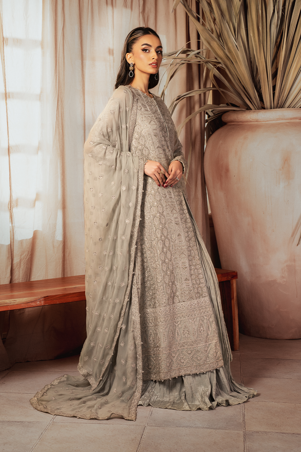 Iznik | Chiffon Kari | ICK-08 Embroidered Chiffon - House Of Anaya