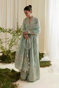 A sky blue gown with it's unique style introduced by Suffuse by Sana Yasir | Freeshia Formals 23 | Ilana - House Of Anaya