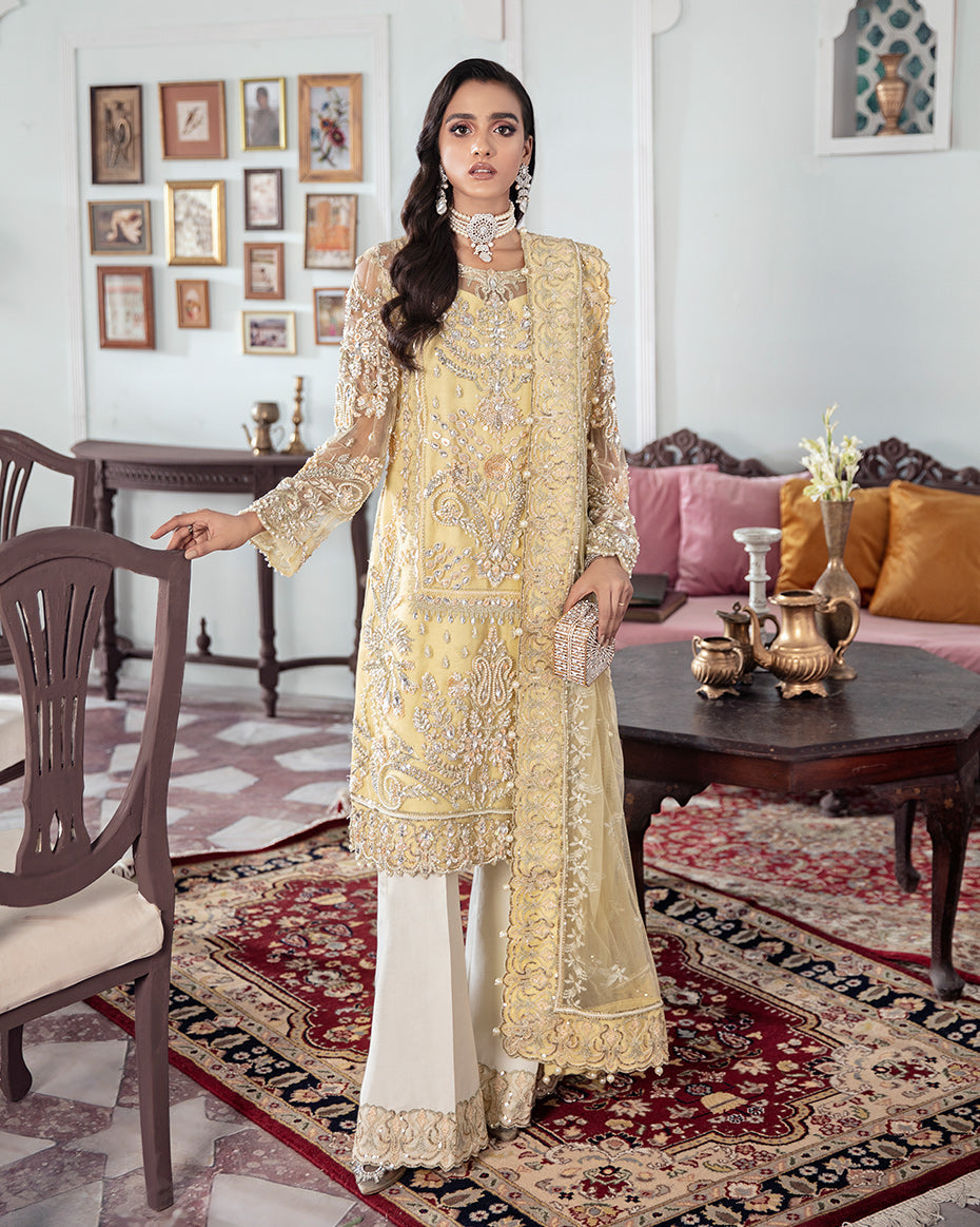 Gulaal | Wedding Formals | MAHJABEEN EMBROIDERED NET 3-PIECE SUIT WS-17 - House Of Anaya