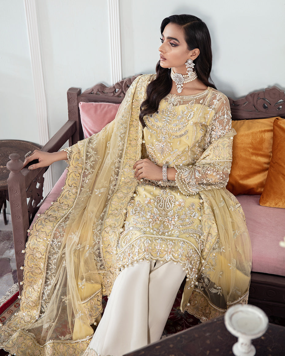 Gulaal | Wedding Formals | MAHJABEEN EMBROIDERED NET 3-PIECE SUIT WS-17 - House Of Anaya