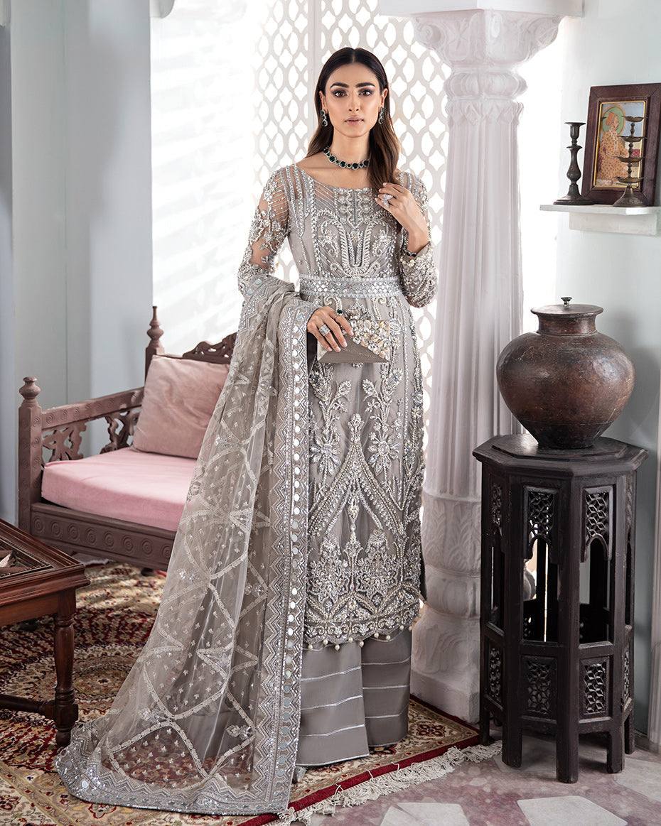Gulaal | Wedding Formals | Gulnoor Embroidered Net 3-Piece Suit WS-18 - House Of Anaya