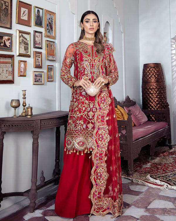 Gulaal | Wedding Formals | Tamanah Embroidered Net 3-Piece Suit WS-12 - House Of Anaya