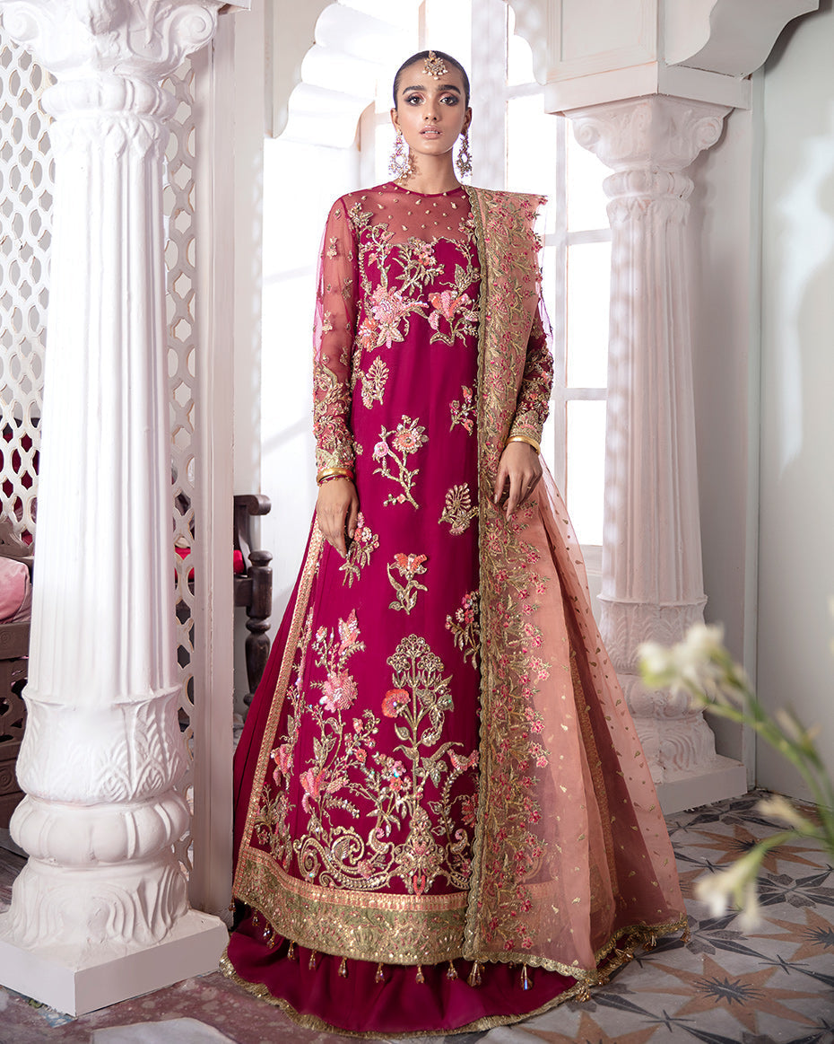 Gulaal | Wedding Formals | CHAMELI EMBROIDERED NET 3-PIECE SUIT WS-10 - House Of Anaya