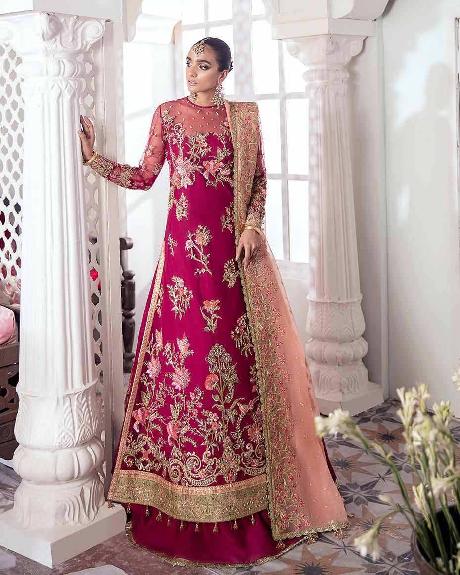 Gulaal | Wedding Formals | CHAMELI EMBROIDERED NET 3-PIECE SUIT WS-10 - House Of Anaya