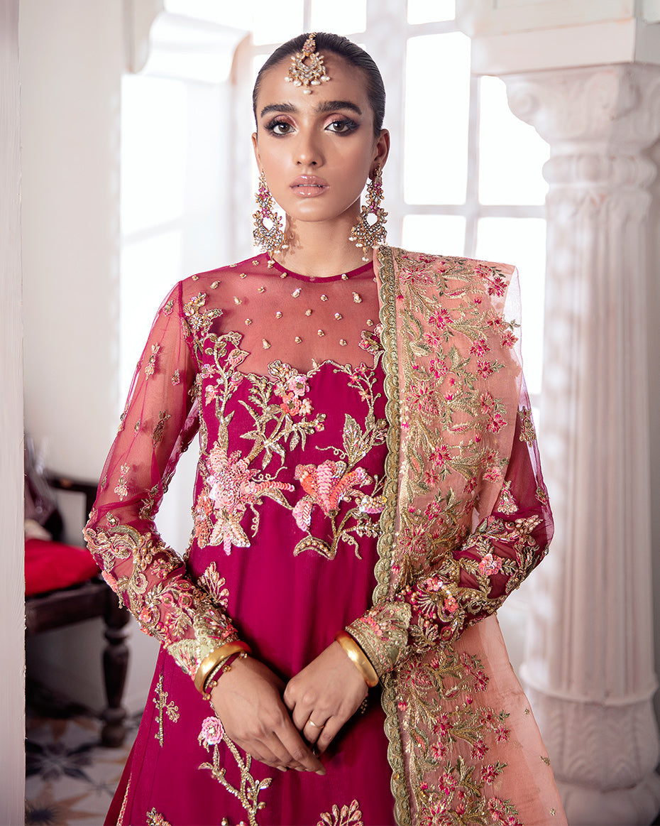 Gulaal | Wedding Formals | CHAMELI EMBROIDERED NET 3-PIECE SUIT WS-10 - House Of Anaya