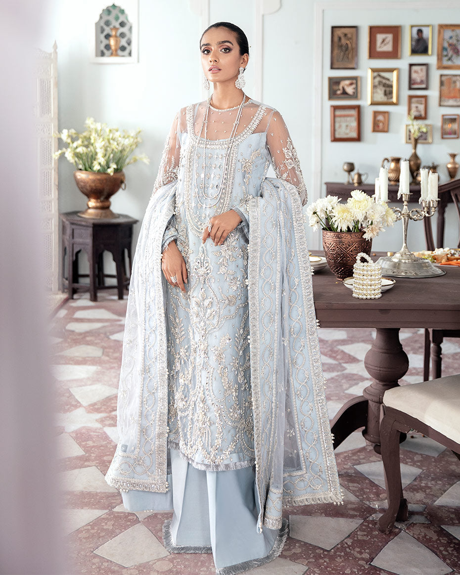 Gulaal | Wedding Formals | SAIKA EMBROIDERED NET 3-PIECE SUIT WS-20 - House Of Anaya