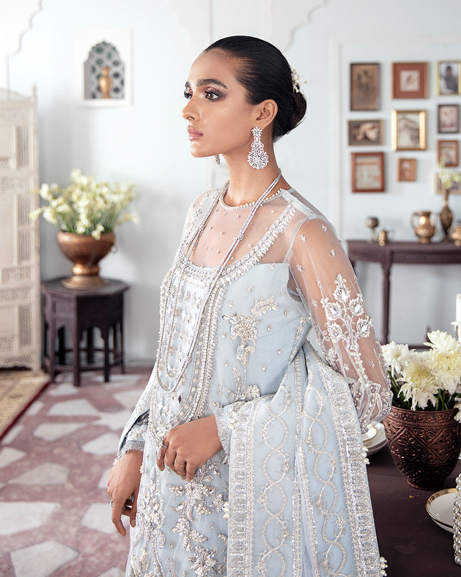 Gulaal | Wedding Formals | SAIKA EMBROIDERED NET 3-PIECE SUIT WS-20 - House Of Anaya
