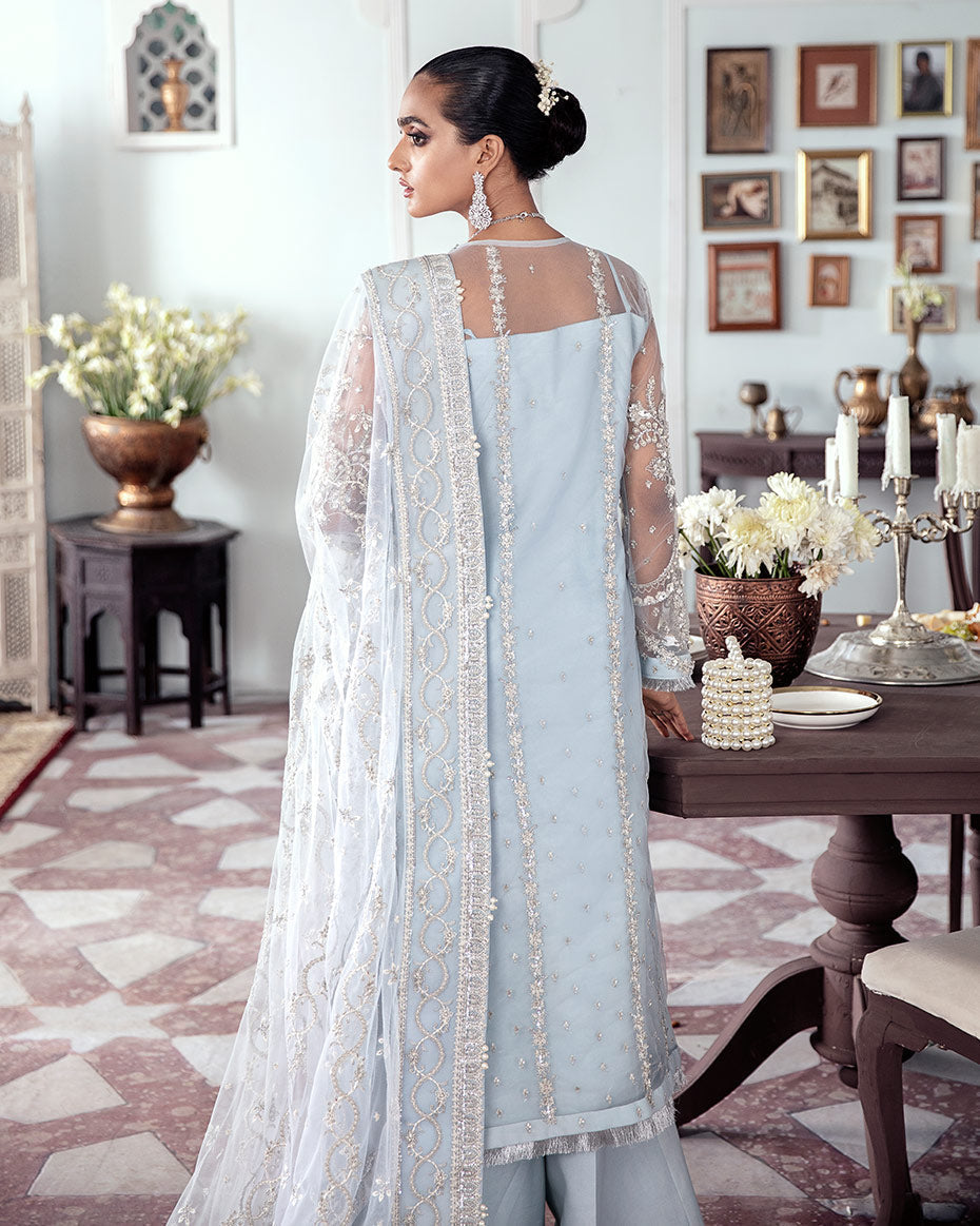 Gulaal | Wedding Formals | SAIKA EMBROIDERED NET 3-PIECE SUIT WS-20 - House Of Anaya