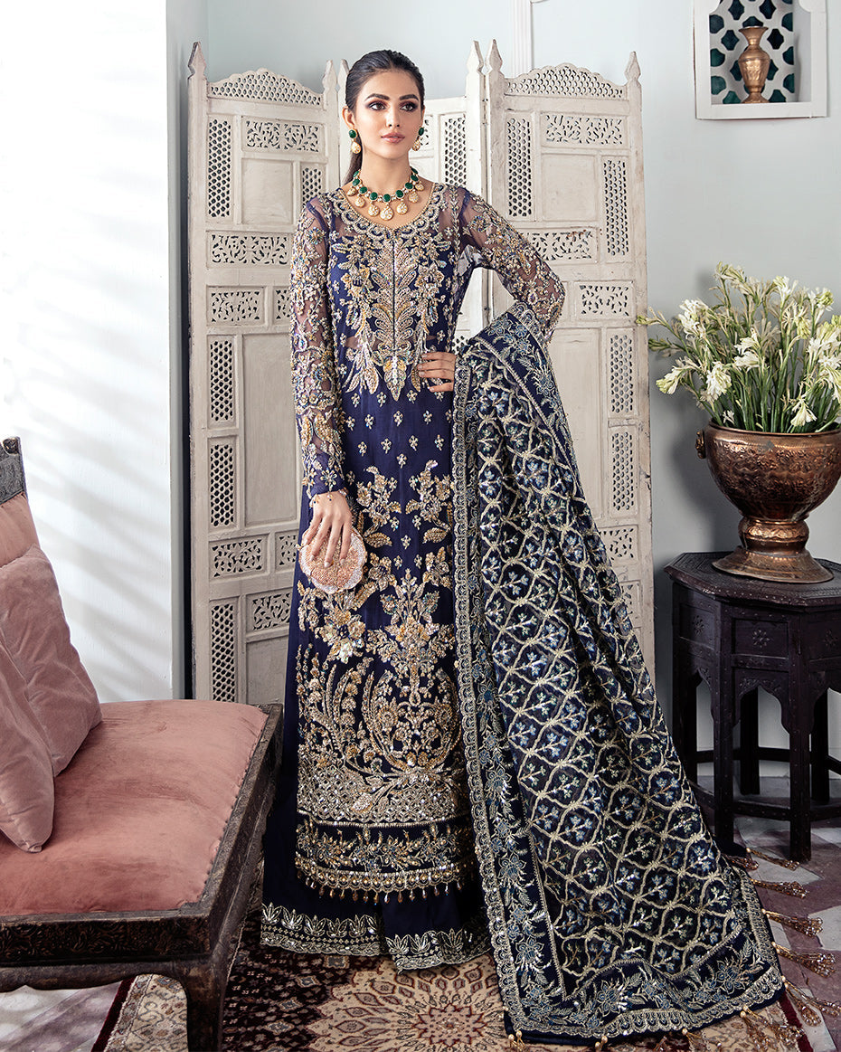 Gulaal | Wedding Formals | QAYINAAT EMBROIDERED NET 3-PIECE SUIT WS-16 - House Of Anaya