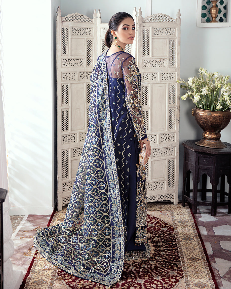 Gulaal | Wedding Formals | QAYINAAT EMBROIDERED NET 3-PIECE SUIT WS-16 - House Of Anaya