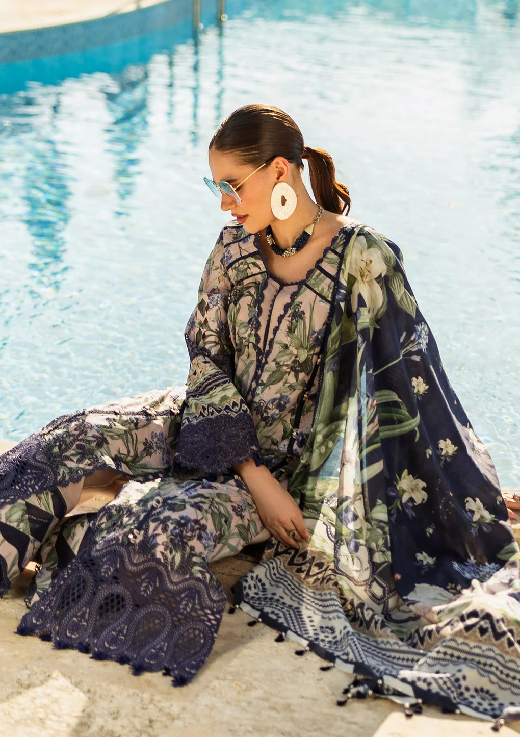 Elaf Premium | Print Chikankari 25 | ELK-08B AZZURRO