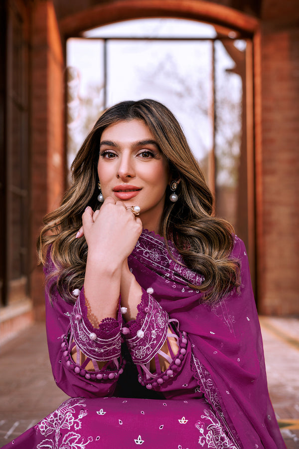 Farasha | Dastoor Embroidered Lawn SS24 | TEMPTING BERY - House Of Anaya