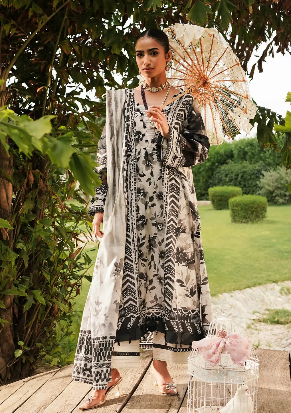Elaf Premium | Printed Collection 24 | EEP-07B - Black Blossom - House Of Anaya
