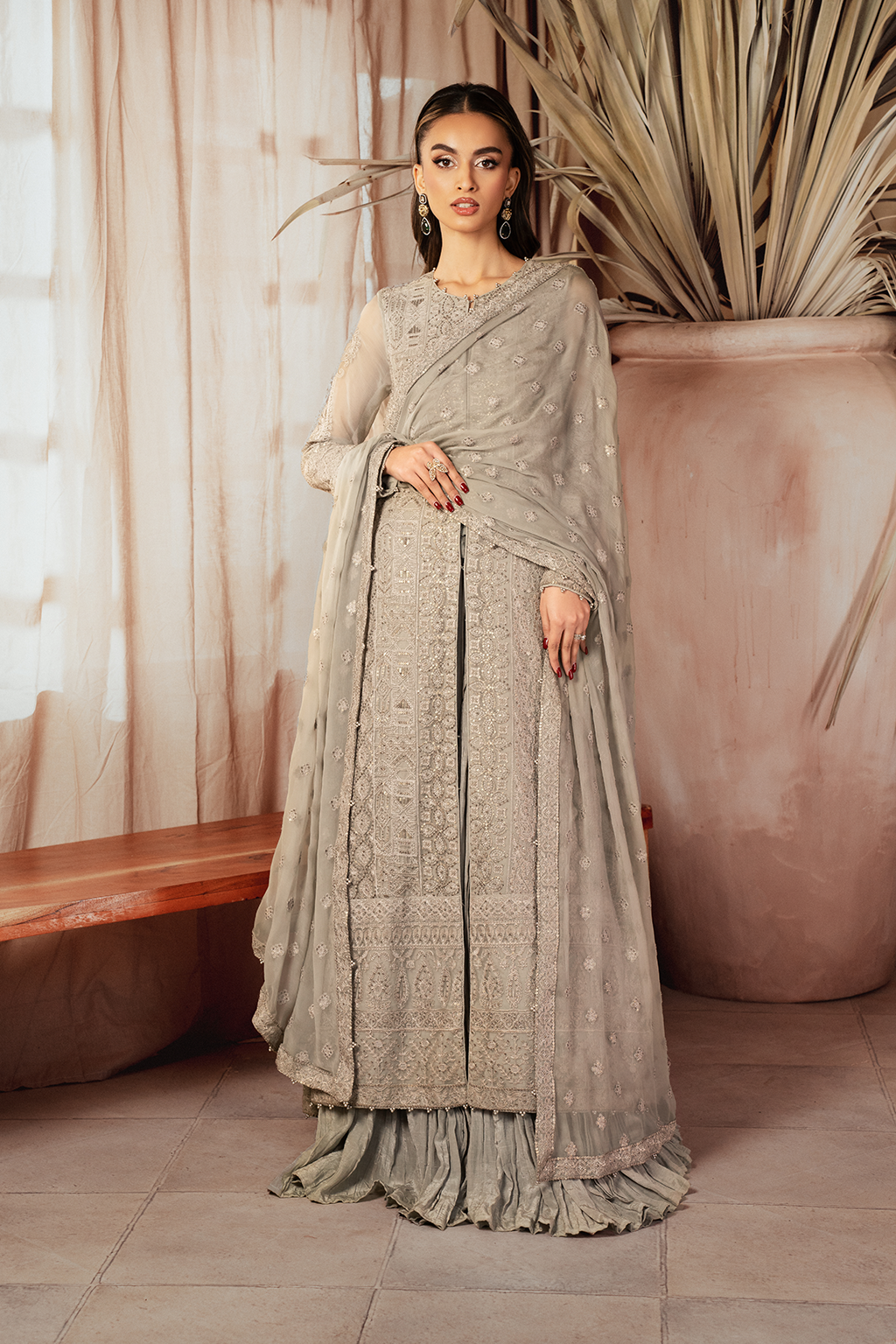 Iznik | Chiffon Kari | ICK-08 Embroidered Chiffon - House Of Anaya