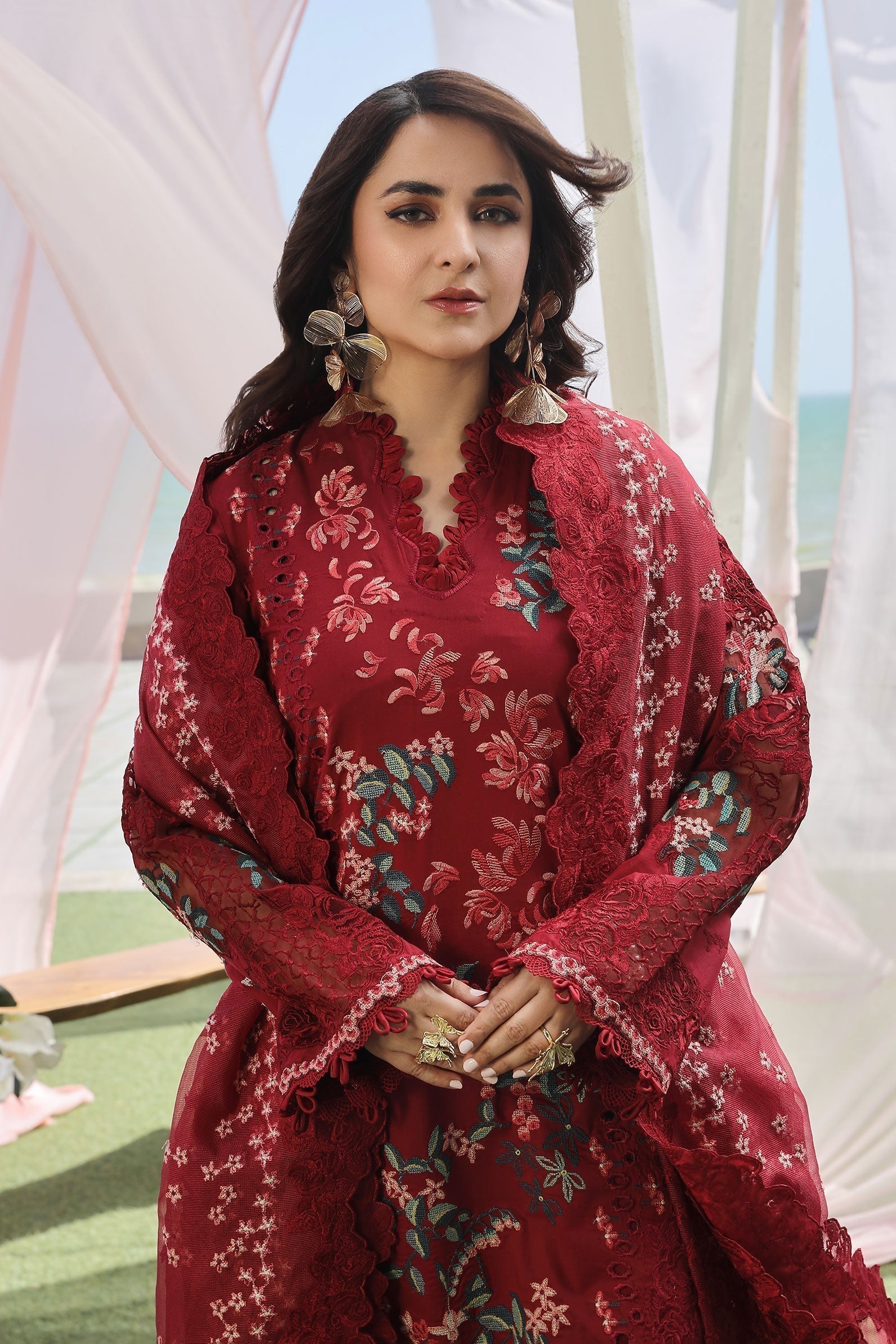 Maryam Hussain | Luxury Lawn 24 | CRIMSON - House of Zarish