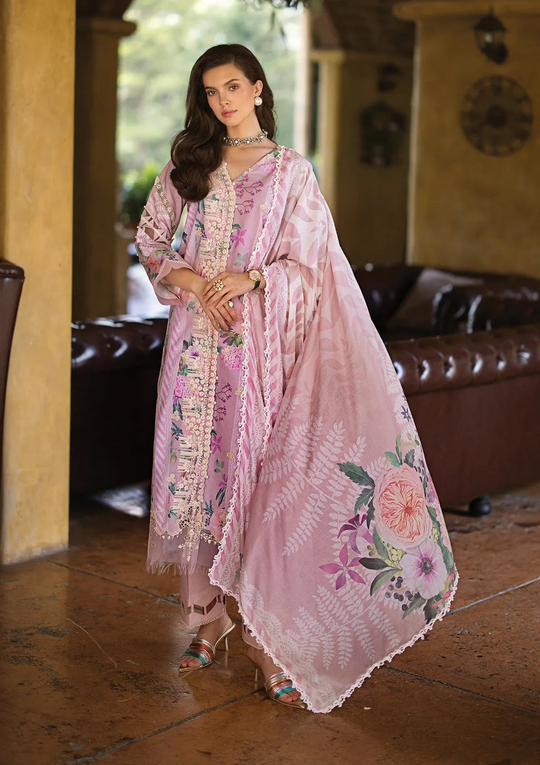 Elaf Premium Print Chikankari Lawn 3Pc Suit ECT-04B DELPHINE