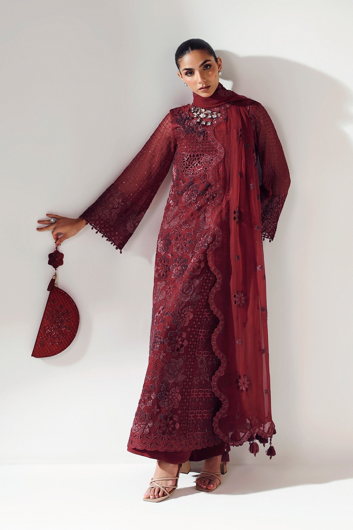 Alizeh | Aymal Luxury Bamber Chiffon | RIKA MAROON