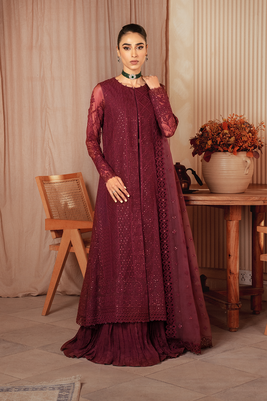 Iznik | Chiffon Kari | ICK-01 Embroidered Chiffon - House Of Anaya
