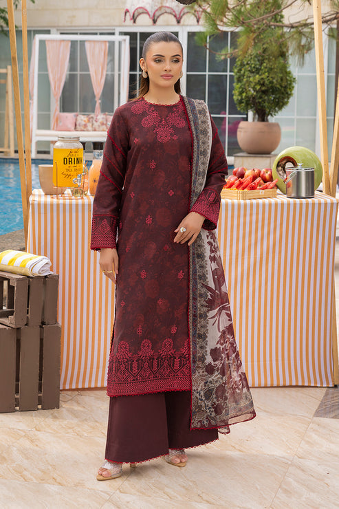 Saad Shaikh | Lawn 25 | Mehroon - Twilight Flora