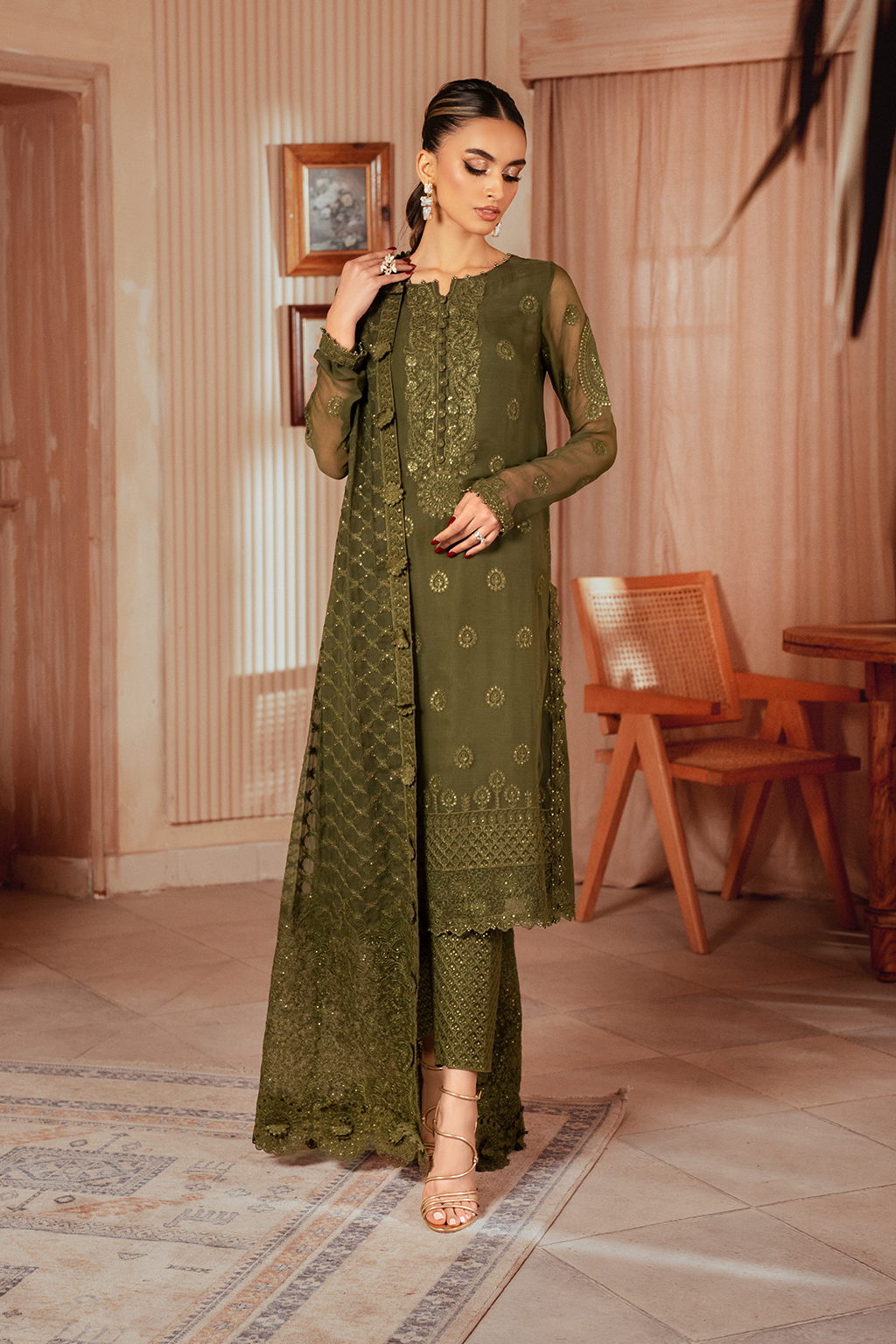 Iznik | Chiffon Kari | ICK-05 Embroidered Chiffon - House Of Anaya