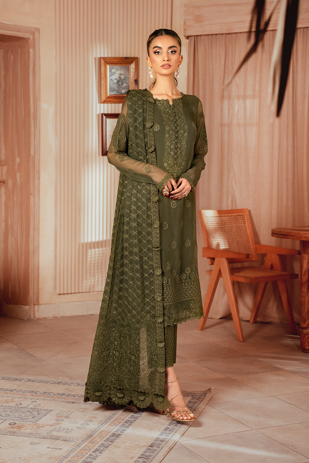 Iznik | Chiffon Kari | ICK-05 Embroidered Chiffon - House Of Anaya